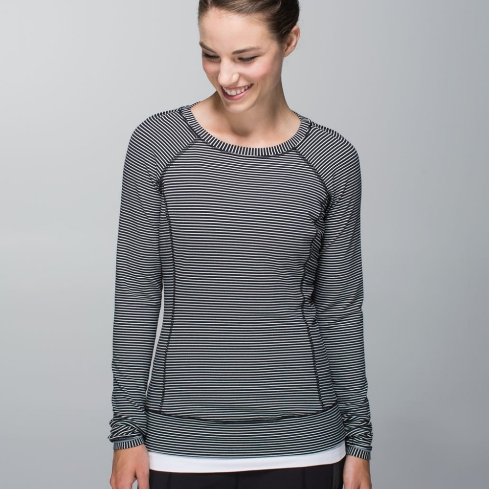 Lululemon Race Your Pace Long Sleeve Black & White Striped Top 6
